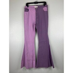 Peach Lane Women Large Jean Flared Leg Two Tone Purple High Waist NWT